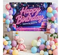 Sfondo per feste di compleanno, 90 x 60 cm, svolazza nel vento, riutilizzabile, glitterato, striscione fotografico per cabina fotografica, decorazione di buon compleanno