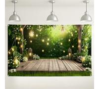 Sfondo per feste in giardino, sfondo luminoso lussureggiante con fate, decorazione floreale rustica per eventi all'aperto, celebrazioni primaverili ed estive, 180 x 109 cm