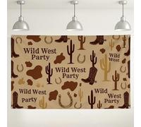Sfondo per feste in stile selvaggio West, decorazioni rustiche a tema cowboy, design con cactus occidentali e stivali, sfondo fotografico per interni ed esterni, 180 x 109 cm