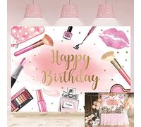 Sfondo per feste termali rosa spa giorno salone di trucco a tema Happy Birthday sfondo fotografico dolce principessa ragazza donne cosmetici decorazioni per feste a tema (208,3 x 150 cm)