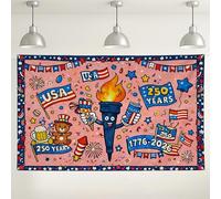 Sfondo per festeggiare i 250 anni degli Stati Uniti, divertenti decorazioni retrò per feste per il giorno dell'indipendenza, fuochi d'artificio colorati e sfondo stellato per eventi fotografici, 180 x