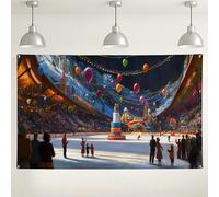Sfondo per festival di pattinaggio su ghiaccio, decorazioni colorate con palloncini, scena di celebrazione, sfondo fotografico invernale per feste, eventi festivi, celebrazioni natalizie, 180 x 109 cm