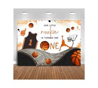 Sfondo per il primo compleanno a tema basket per bambino. Il nostro piccolo esordiente compie un anno. Decorazioni per la festa. Sport: basket.