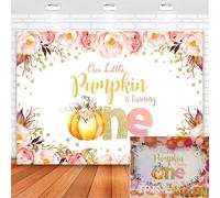 Sfondo per il primo compleanno a tema zucca per bambina, con la scritta "La nostra piccola zucca compie un anno", decorazioni 7x5 piedi, banner