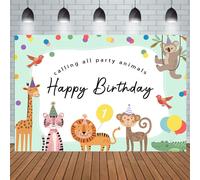 Sfondo per il primo compleanno - Animali della giungla e della savana, compatibile con decorazioni per feste a tema zoo verde, cabina fotografica per