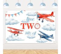 Sfondo per il secondo compleanno a tema aeroplano con aereo che decolla sfondo retrò aereo nuvole sfondo fotografico per ragazze ragazzi forniture per feste di compleanno 1,5 x 0,9 m