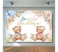 Sfondo per la rivelazione del sesso - Decorazioni per feste "Lui o Lei", Sfondo fotografico con dente di leone rosa o blu, Decorazione fotografica con orsacchiotto bohémien 1 pezzo (210 cm * 150 cm/7 