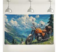 Sfondo per moto da montagna, decorazione artistica per scene di avventura all'aperto, perfetto per fotografia, campeggio ed eventi in bicicletta, 180 x 109 cm