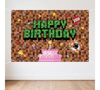 Sfondo per Striscioni di Compleanno Pixel, 150x100 cm Grande Sfondo di Buon Compleanno Striscioni Appesi Pixel Decorazione Feste a Tema Gioco Accessori Fotografici per Bambini