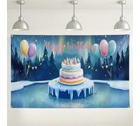 Sfondo per torta di buon compleanno, decorazioni per feste nel paese delle meraviglie invernali, sfondo fotografico a palloncino colorato per celebrazioni, decorazione natalizia a tema ghiaccio, 180 x
