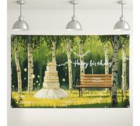 Sfondo per torta di compleanno con foresta, eleganti decorazioni verdi per feste, sfondo fotografico rustico per interni ed esterni, per celebrazioni ed eventi speciali, 180 x 109 cm