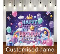 Sfondo personalizzabile con nome stile idol K-POP chic, decorazione con corona viola glitterata & luce stellare, adatto per festa di compleanno K-POP, evento sul palco, sfondo e sfondo fotografico, re