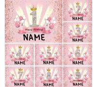 Sfondo personalizzato con palloncini dorati rosa, design del nome per l'anno, adatto per decorazioni di feste di compleanno, torte, tavoli, fotografia di ritratti, banner in vinile impermeabile e anti