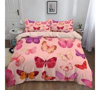 Sfondo Rosa Con Motivo A Farfalla Set Copripiumino 3 Pezzi Set 180 x 220 cm per Ragazzi e Ragazze, Copripiumino Beige Poliestere Morbida con 2 Federe da 50 x 80 cm per Decorazione Camera