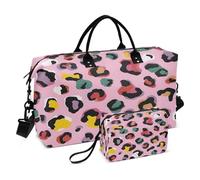 Sfondo rosa con stampa leopardata colorata modello borsone da viaggio palestra yoga borse da viaggio per uomo donna borsa da weekend, Sfondo rosa con motivo colorato leopardato, Taglia unica, Borsone