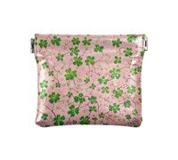 Sfondo rosa con un sacco di piccoli fiori verdi su di esso donna piccolo portamonete in pelle fantasia organizzazione sacchetti per le signore borsa monedero pequeno para mujer, Sfondo rosa con un