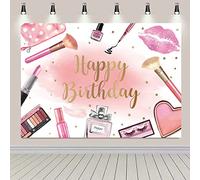 Sfondo rosa per feste termali e saloni di trucco a tema Happy Birthday sfondo fotografico dolce principessa ragazza donna cosmetici decorazioni per feste a tema (2,3 x 1,8 m (230 x 180 cm)