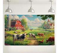 Sfondo rustico con animali della fattoria, sfondo panoramico vintage per fotografia, decorazioni per feste in cortile, forniture per eventi estivi all'aperto, 180 x 109 cm
