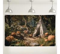 Sfondo rustico con cervi e zucca, decorazioni per feste a tema foresta, sfondo fotografico autunnale per interni ed esterni, per riunioni autunnali, 180 x 109 cm