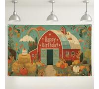 Sfondo rustico con scritta "Happy Birthday", decorazione per feste a tema autunnale, stile fattoria, accogliente sfondo fotografico per celebrazioni autunnali, 180 x 109 cm