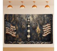 Sfondo rustico da parete con faro, bandiera americana patriottica vintage, decorazioni per feste, sfondo costiero per interni/esterni, sfondo per fotografia del quarto di luglio, 180 x 109 cm
