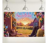 Sfondo rustico di compleanno cowboy, sfondo fotografico floreale colorato, decorazioni per feste a tema occidentale, per eventi interni ed esterni, forniture per celebrazioni estive, 180 x 109 cm