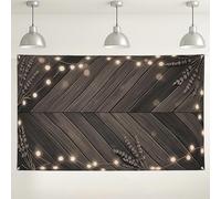Sfondo rustico in legno, luci a stringa, eleganti decorazioni per feste, sfondo fotografico vintage marrone scuro per eventi, uso interno/esterno, celebrazioni di festa, 180 x 109 cm