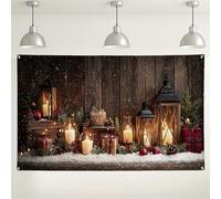 Sfondo rustico invernale a lanterna, accogliente, decorazioni per le vacanze innevate per feste, sfondo fotografico natalizio per interni ed esterni, 180 x 109 cm