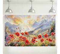 Sfondo scenico con fiori di papavero, decorazioni artistiche colorate con natura, paesaggio illuminato dal sole, sfondo fotografico per eventi, forniture per feste primaverili/estive, 180 x 109 cm
