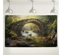 Sfondo scenico con ponte in pietra, sfondo fotografico con paesaggio naturale, tema rustico della foresta per feste, eventi e decorazioni per la casa, 180 x 109 cm