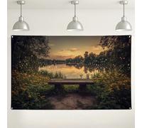 Sfondo scenico con tramonto sul lago, sfondo fotografico con paesaggio naturale, decorazione floreale per esterni per riunioni, decorazioni per eventi estivi, 180 x 109 cm