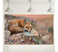 Sfondo scenico da parete con volpe addormentata, decorazioni artistiche ispirate alla natura, simpatici animali selvatici, sfondo fotografico per la decorazione della casa, eventi autunnali all'aperto