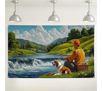 Sfondo scenico di pesca, decorazione in tela ispirata alla natura per fotografia, scena rilassante all'aperto, ideale per eventi o feste, 180 x 109 cm