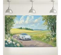Sfondo scenico per auto, bella fotografia di paesaggi naturali, campo di erba e fiori selvatici, decorazioni artistiche per eventi all'aperto, forniture per feste primaverili ed estive, 180 x 109 cm