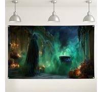 Sfondo spettrale di Halloween, calderone stregato decorazioni per feste, sfondo verde scuro per interni ed esterni, sfondo fotografico per eventi di Halloween, 180 x 109 cm
