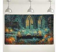 Sfondo spettrale di Halloween, decorazioni gotiche scure per la casa infestata, sfondo raccapricciante con zucca e teschio per feste ed eventi di Halloween, 180 x 109 cm