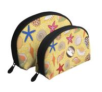 Sfondo Spiaggia Di Sabbia Con Conchiglie Di Mare, Borsa per trucco a conchiglia Portamonete da donna Borsa da toilette piccola Borsa per cosmetici 2 pezzi