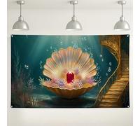 Sfondo subacqueo con conchiglie di perle, decorazioni per feste dal design vivace della barriera corallina, sfondo fotografico acquatico per compleanno, eventi a tema oceano, celebrazioni estive, 180