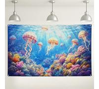 Sfondo subacqueo con meduse oceaniche, decorazione colorata con vita marina, sfondo fotografico per feste in spiaggia, celebrazioni estive, 180 x 109 cm