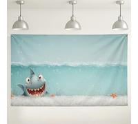 Sfondo subacqueo con squalo felice, decorazione per feste a tema oceano, sfondo fotografico a tema oceano, per compleanno dei bambini, celebrazione estiva sulla spiaggia, 180 x 109 cm