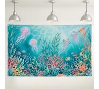 Sfondo subacqueo della barriera corallina, decorazioni colorate per feste con meduse oceaniche, sfondo fotografico acquatico per eventi estivi sulla spiaggia, 180 x 109 cm