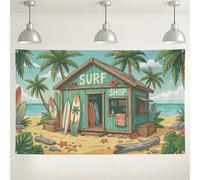 Sfondo tropicale a forma di baracca da surf, decorazione retrò per feste divertenti e divertenti per feste, sfondo fotografico per interni ed esterni, per eventi estivi, 180 x 109 cm
