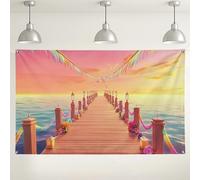Sfondo tropicale con pontile al tramonto, sfondo fotografico colorato con scena sulla spiaggia, ideale per matrimoni, feste ed eventi, decorazioni per vacanze estive, 180 x 109 cm