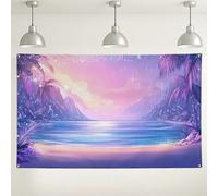 Sfondo tropicale con tramonto sulla spiaggia, decorazione da parete con paesaggio oceano da sogno, sfondo fotografico per feste ed eventi, decorazione per vacanze estive, 180 x 109 cm