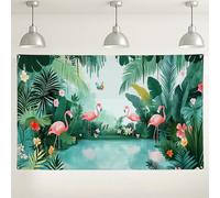 Sfondo tropicale con uccelli tropicali, lussureggiante decorazione della giungla per fotografia, sfondo estivo per feste all'aperto ed eventi, 180 x 109 cm