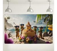 Sfondo tropicale per feste di suricato, divertenti decorazioni per feste di torta sulla spiaggia, carino sfondo fotografico per eventi di compleanno, temi vacanze estive, 180 x 109 cm