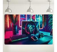 Sfondo vibrante per gaming, decorazione per la stanza dei videogiochi in stile Neon Tech, accessori per computer, sfondo fotografico per eventi per giocatori, spettacoli di gioco al coperto, 180 x 109