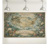 Sfondo vintage con mappa degli Stati Uniti, decorazioni floreali patriottiche, sfondo antico blu verde per festa del 250° anniversario, fotografia per interni ed esterni, 180 x 109 cm