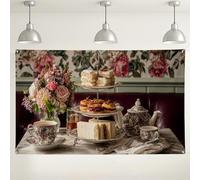 Sfondo vintage floreale per tea party, elegante decorazione floreale per eventi interni ed esterni, perfetto per addio al nubilato e feste del tè pomeridiano, 180 x 109 cm
