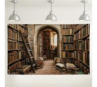 Sfondo vintage per biblioteca, sfondo fotografico rustico per libreria, decorazione da parete marrone antico per eventi, accogliente ambiente interno per fotografia, 180 x 109 cm